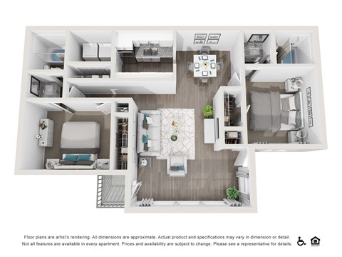 Floor plan for 2 beds, 2 baths, 1222 sqft